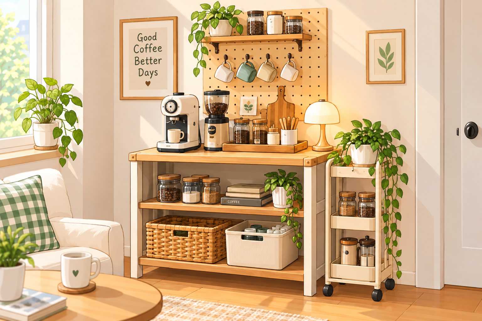 Small coffee corner with a stylish Belleze storage cabinet