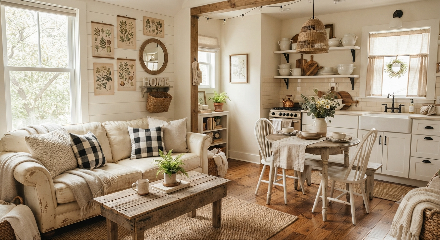 Small apartment transformed into a cozy farmhouse style home