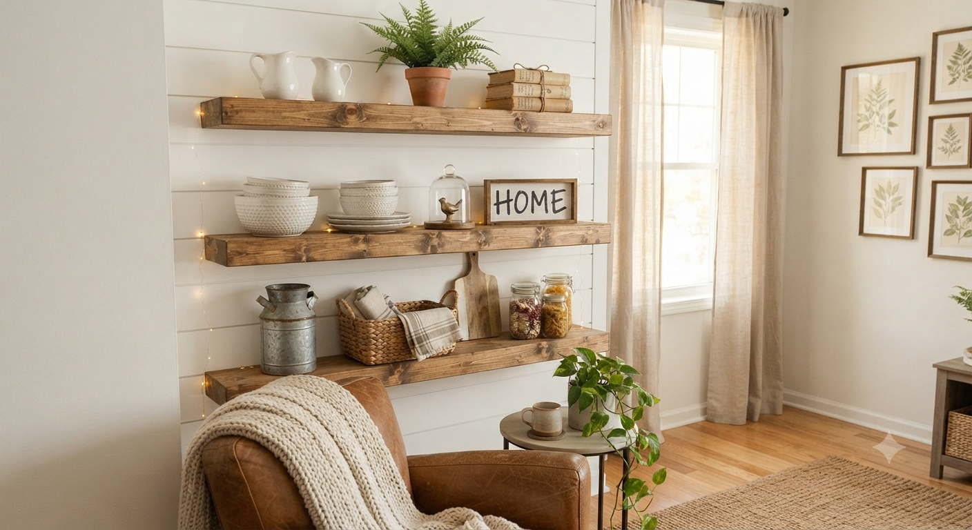 Woven baskets used for farmhouse apartment storage